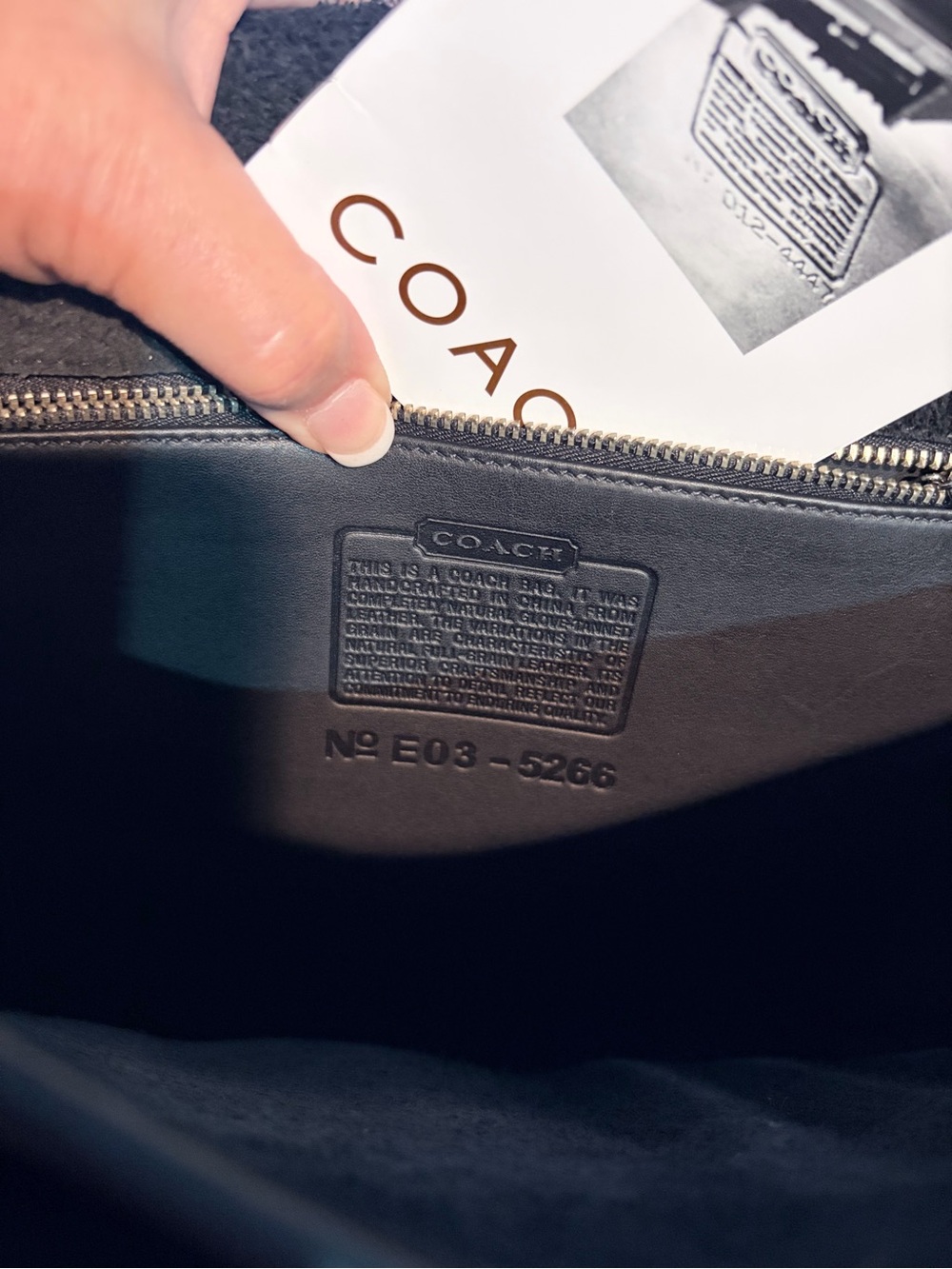 Coach Black Leather Zip Pouch with Embossed Creed Patch